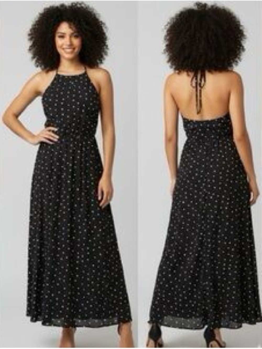 Moda International Black Polka Dot Halter Maxi Dress
